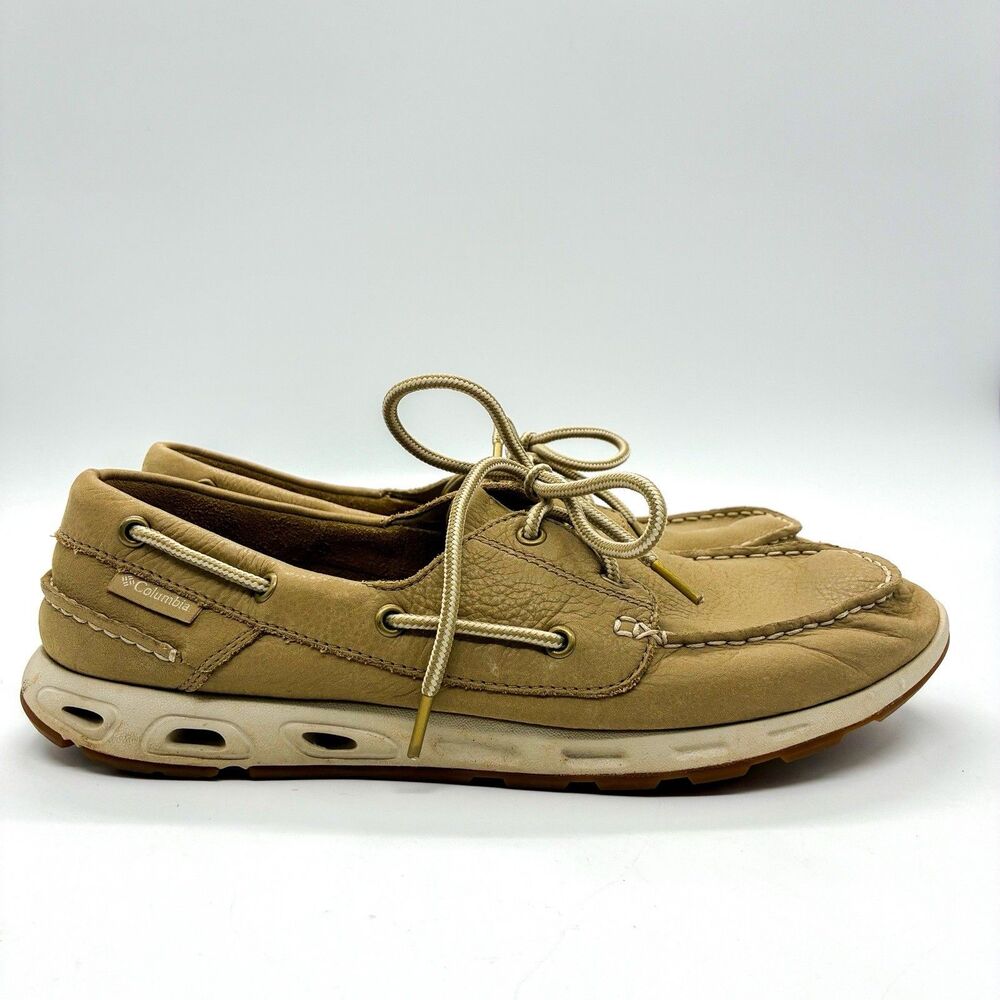 Columbia PFG Men's Size 11.5 Tan Leather Boat Shoes Deck Shoes Omni-Grip